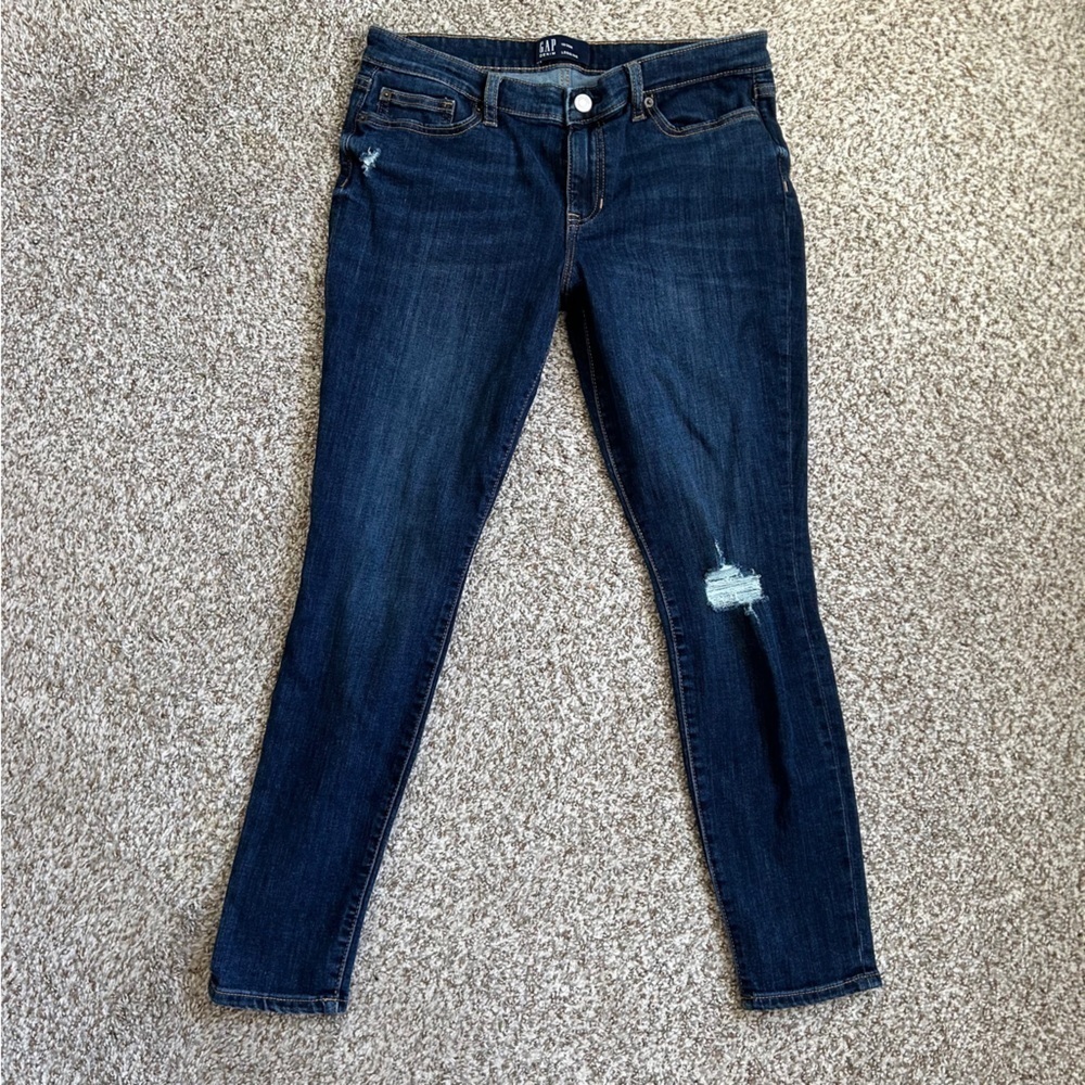 Gap Denim Legging Dark Wash Distressed Skinny Jeans Stretch Casual Size 10 30